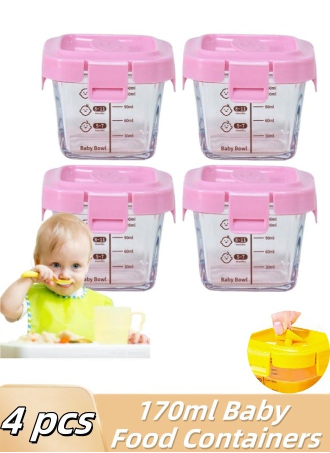 Vinnatsu 4PCS 170ml Airtight & Leakproof Baby Food Containers,Glass Food Storage Container with Silicone Lid,Labeled Microwavable,Reusable Food Jars with Lids,Dishwasher & Freezer Safe  - Image 1