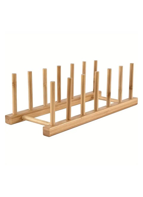1pc Cordless Drying Rack, Draining Rack, Kitchen Countertop Drying Rack with Draining Board and Tableware Organizer, Multifunctional Bamboo Draining Rack and 7-Compartment Bowl