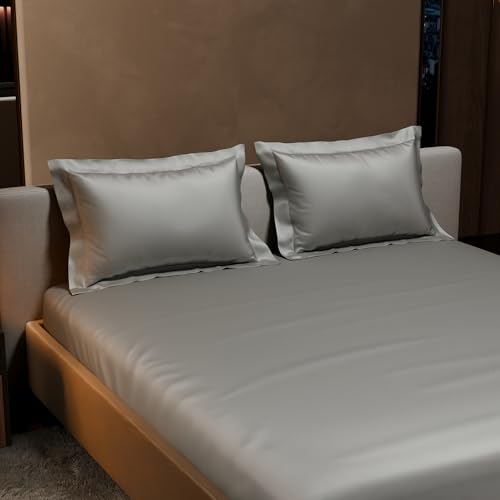 Stoa Paris 300TC UltraSatin Super King Bedsheet Set, 10” Drop Fitted Bedsheet with 2 Pillow Covers, Hypoallergenic, Wrinkle Free, Aesthetic Bedding, Home Decor, Gift, Date Night - Harbour Mist Grey - Image 3