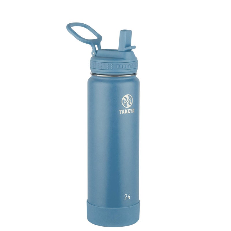 Takeya Actives Water Bottle with Straw Lid  Durable  EasyCare Water Bottle with Stainless Steel Insulation  BPAFree Lid with Carry Handle  Straw  DishwasherSafe  24 oz Bluestone