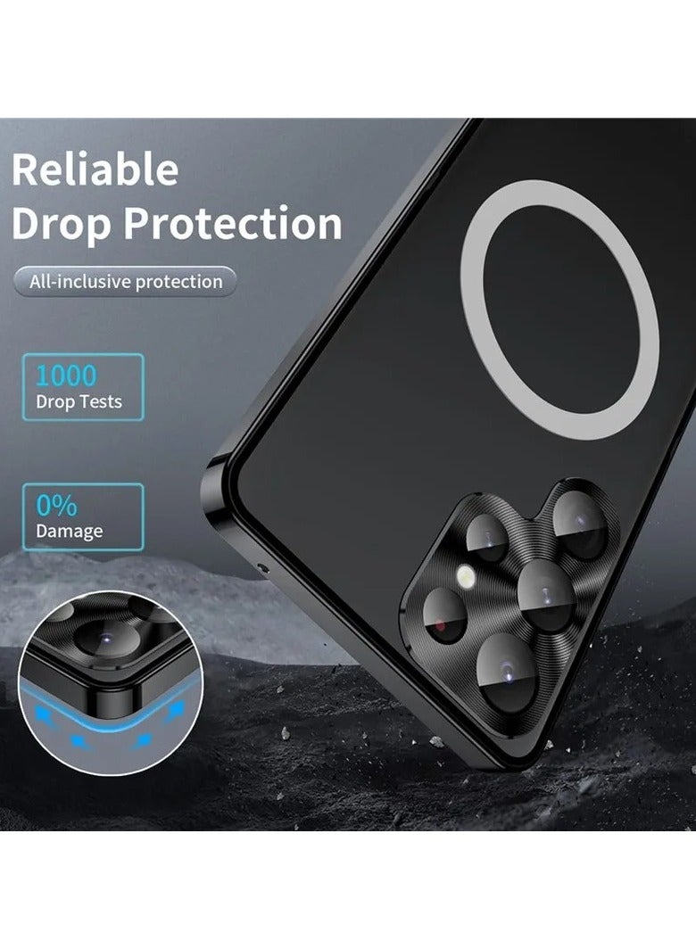 Color Fans Samsung Galaxy S23 Ultra Anti-scratch Matte Phone Cover TPU Back Electroplating Metal Edge Integrated Lens Protection Phone Case - Black - Image 2