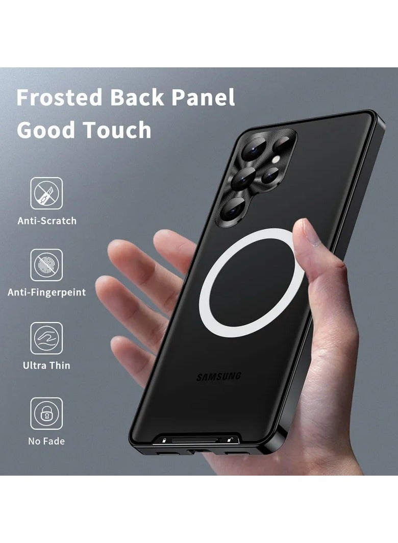 Color Fans Samsung Galaxy S23 Ultra Anti-scratch Matte Phone Cover TPU Back Electroplating Metal Edge Integrated Lens Protection Phone Case - Black - Image 3