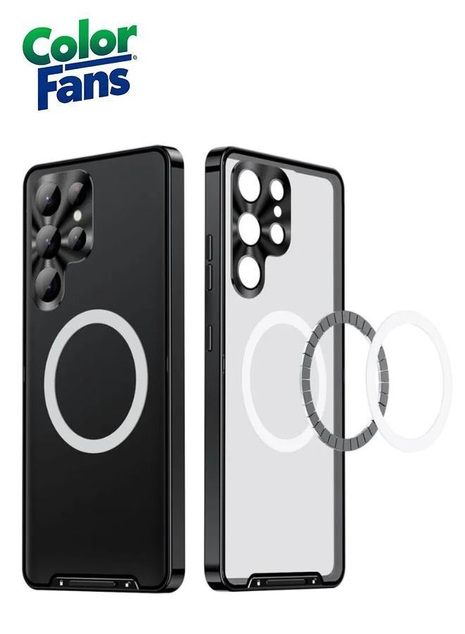 Color Fans Samsung Galaxy S23 Ultra Anti-scratch Matte Phone Cover TPU Back Electroplating Metal Edge Integrated Lens Protection Phone Case - Black - Image 1