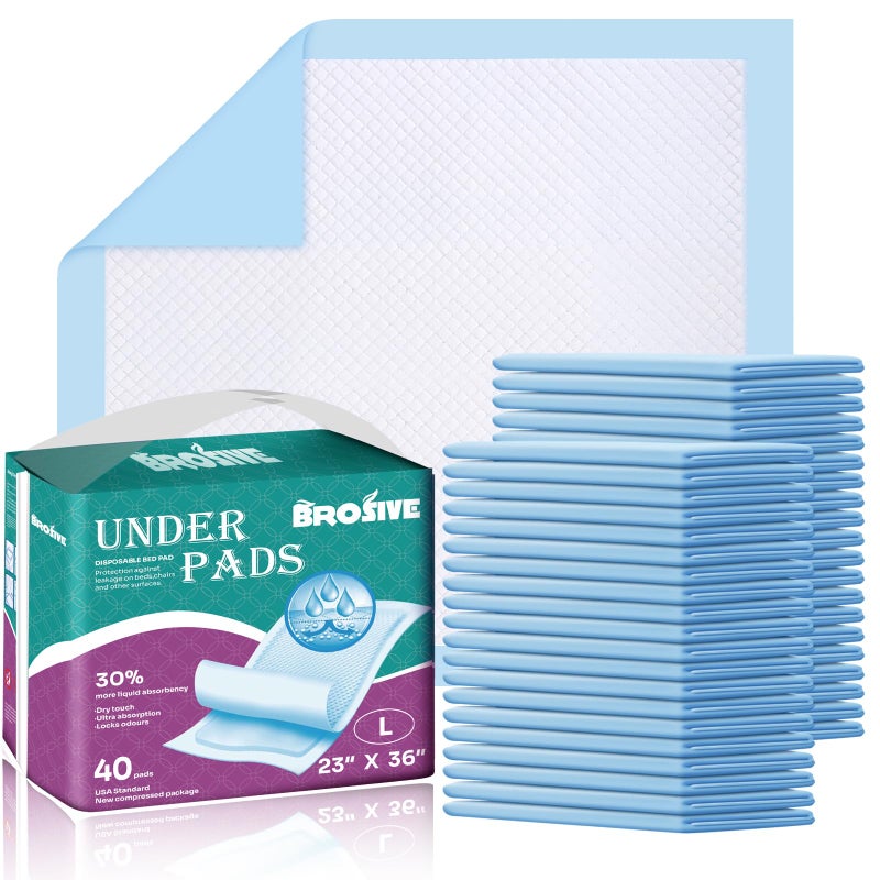 Brosive Disposable Bed Pads for Incontinence 23 x 36  40 Count Large Disposable Chucks Pads for Adults Children Elderly  Pets High Absorbency Waterproof Underpads for Mattress  Furniture