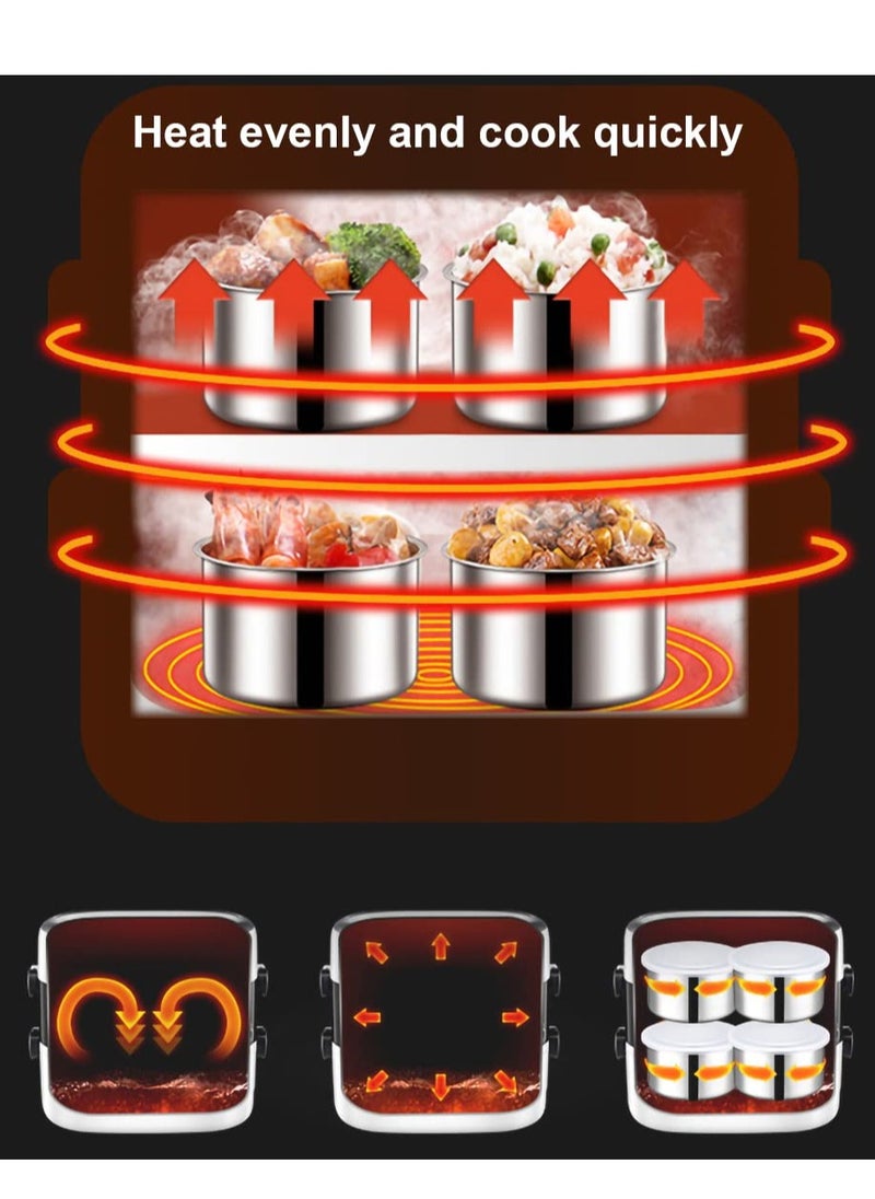 Generic Electric Lunch Box, Food Heater Leak-proof Portable Hot Meal Boxes, 2 Layers 4 Stainless Steel Steamer Food Insulation Lunch Box for Home Office Dormitory, 2L/110V/200W  - Image 3