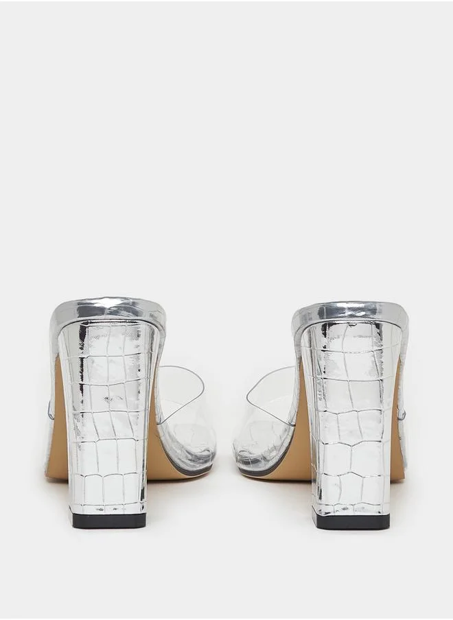 Styli Transparent Stone Pattern Heel Sandals