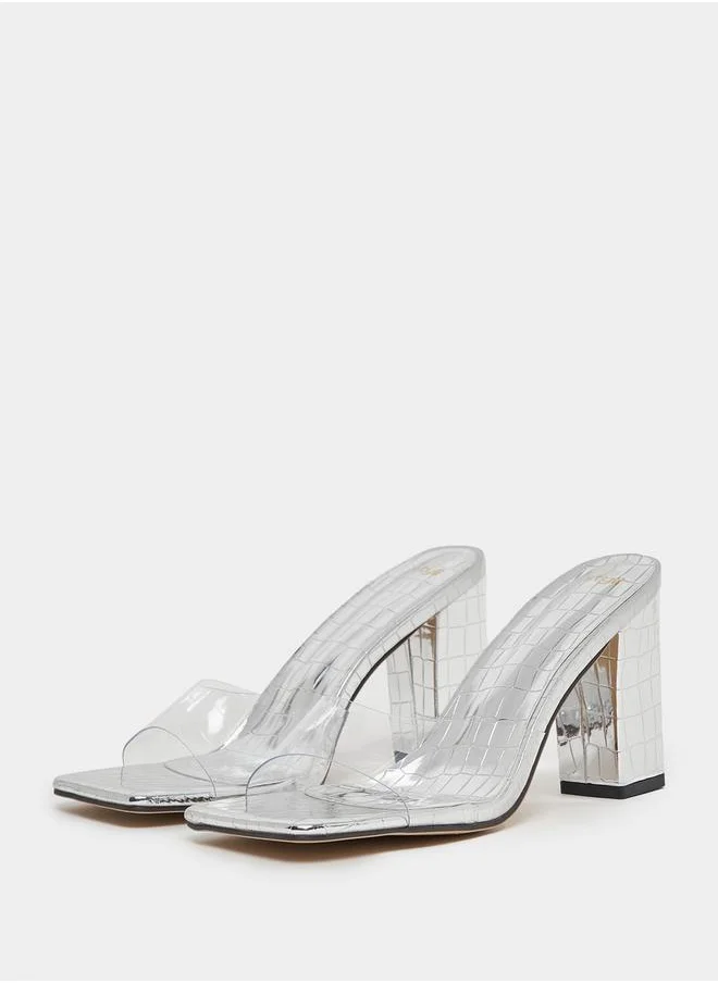 Styli Transparent Stone Pattern Heel Sandals