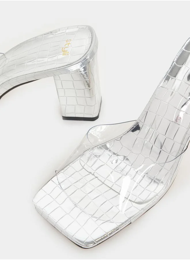 Styli Transparent Stone Pattern Heel Sandals