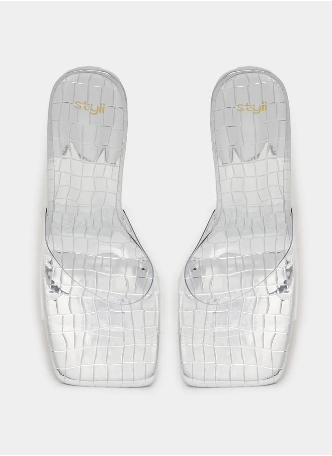 Styli Transparent Stone Pattern Heel Sandals