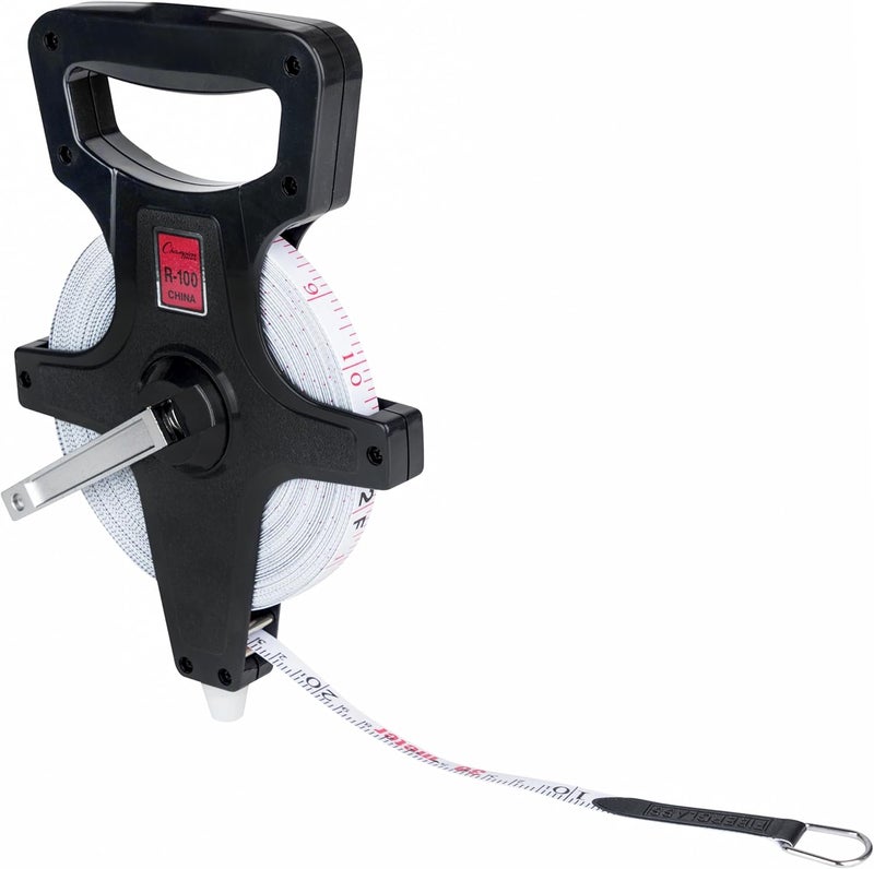 Champion Sports Open Reel Measuring Tape - Durable Hand Crank with Metal Spike, Dual-Sided Feet & Meters, 100 ft/30 meters - Image 2