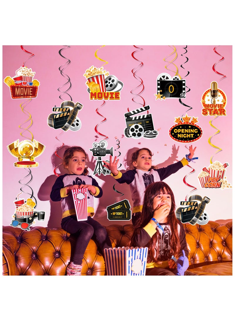 حفلة مثمرة زينة دوامات ليلة الأفلام المعلقة، 57 قطعة دوامات معلقة لحفلات ليلة الأفلام، زينة حفلات الأفلام الحلزونية ودوامات ليلة الأفلام لزينة حفلات ليلة الأفلام المعلقة وزينة حفلات ليلة الأفلام - Image 4