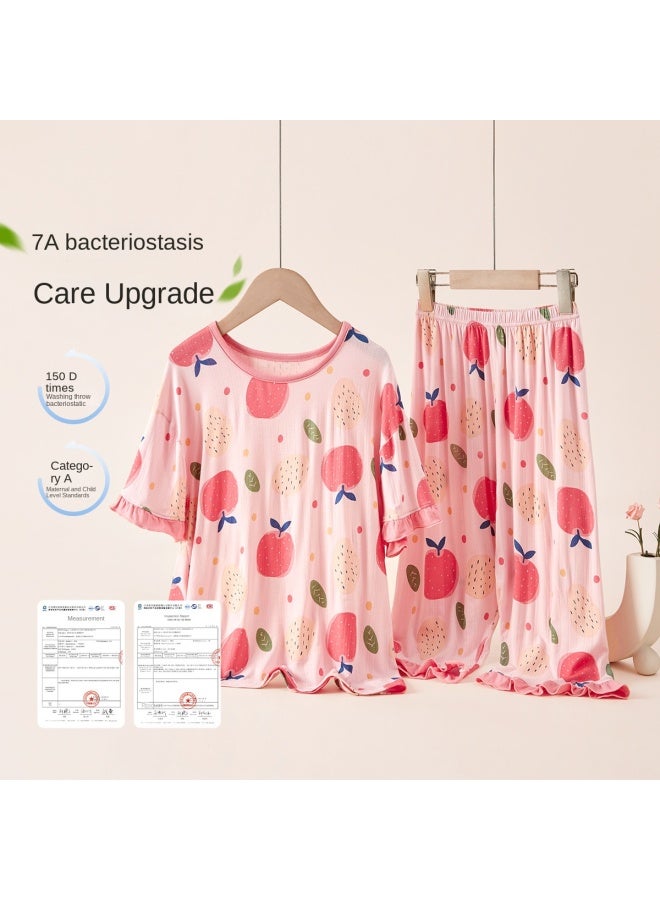 DEESHA A Antibacterial Comfort】kids Pajama Set - Air-conditioning Sleepwear For Spring/autumn, Girls' Cool-touch Short-sleeve Homewear For Big Kids - Image 3