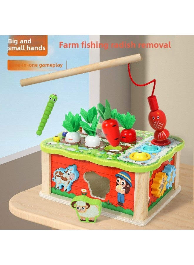 Children's Wooden Farm Radish Pairing Multi-functional Treasure Box Early Education Fishing Patch Pest Pairing Pairing Educational Toys-Color:Farm Carrot Pulling Matching  - Image 2
