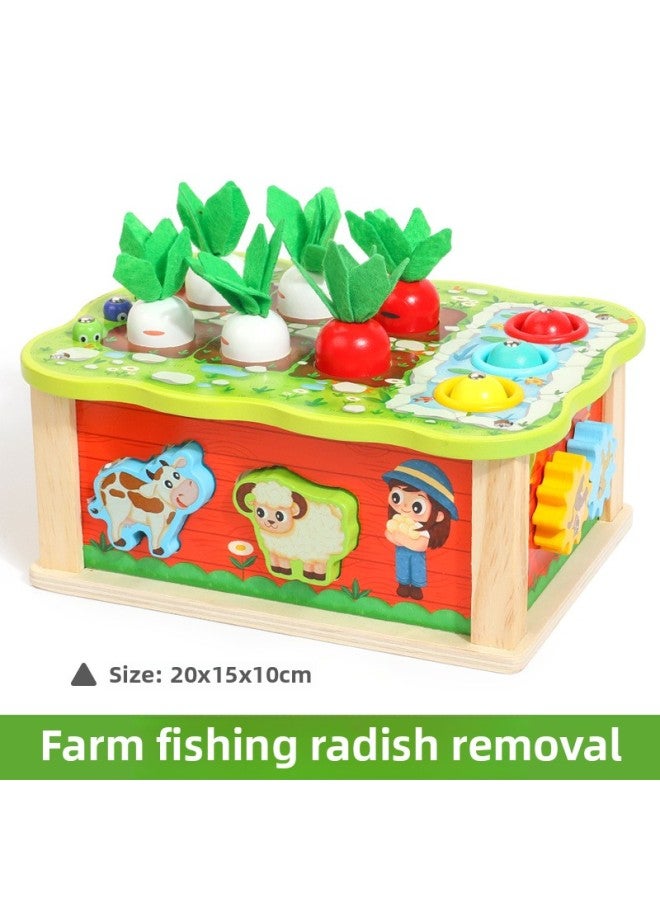Children's Wooden Farm Radish Pairing Multi-functional Treasure Box Early Education Fishing Patch Pest Pairing Pairing Educational Toys-Color:Farm Carrot Pulling Matching  - Image 1