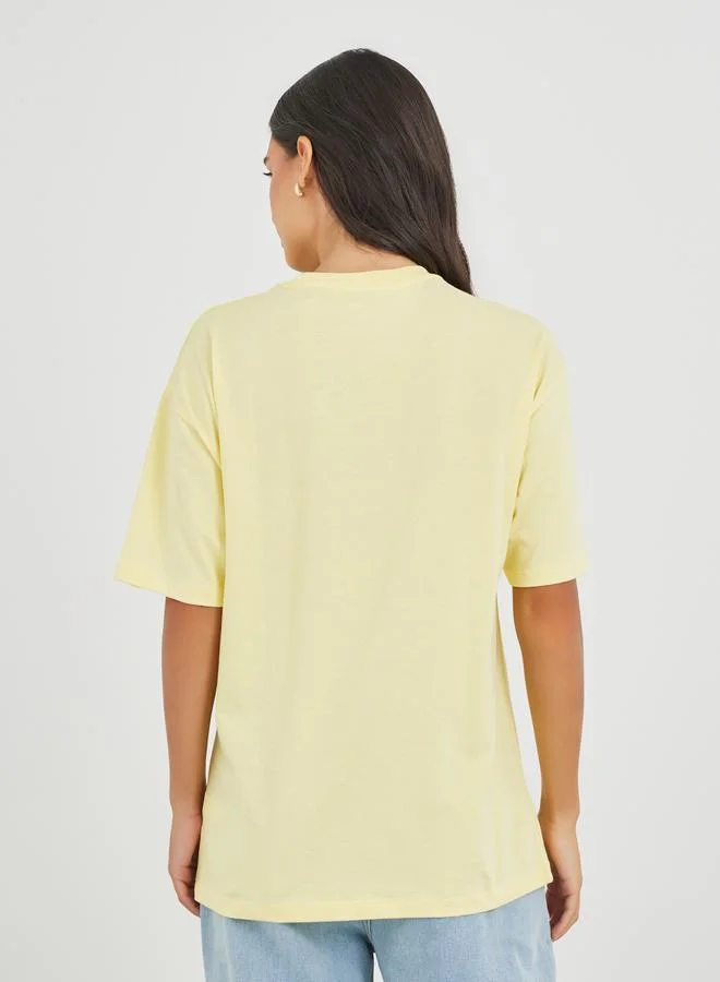 Styli Styli Embroidered Slogan Short Sleeve Oversized T-Shirt