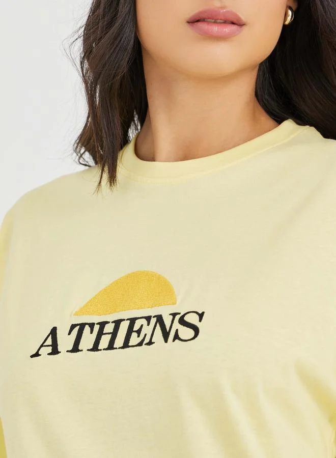 Styli Styli Embroidered Slogan Short Sleeve Oversized T-Shirt