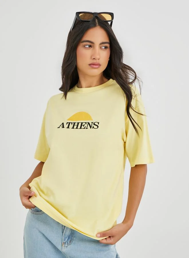 Styli Styli Embroidered Slogan Short Sleeve Oversized T-Shirt