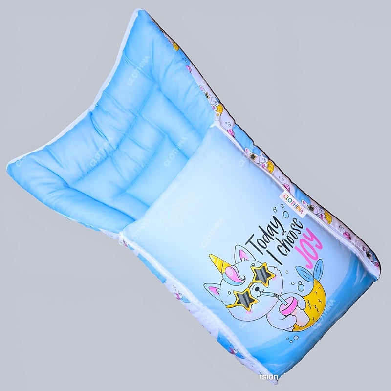 Frido 3 in 1 Baby Bed Sleeping Bag Carry Nest Cotton Baby Bedding for New Born Infant Portable Bassinet for Baby Carrying Unisex 0 to 12M Light Grey Sky Blue - Image 2