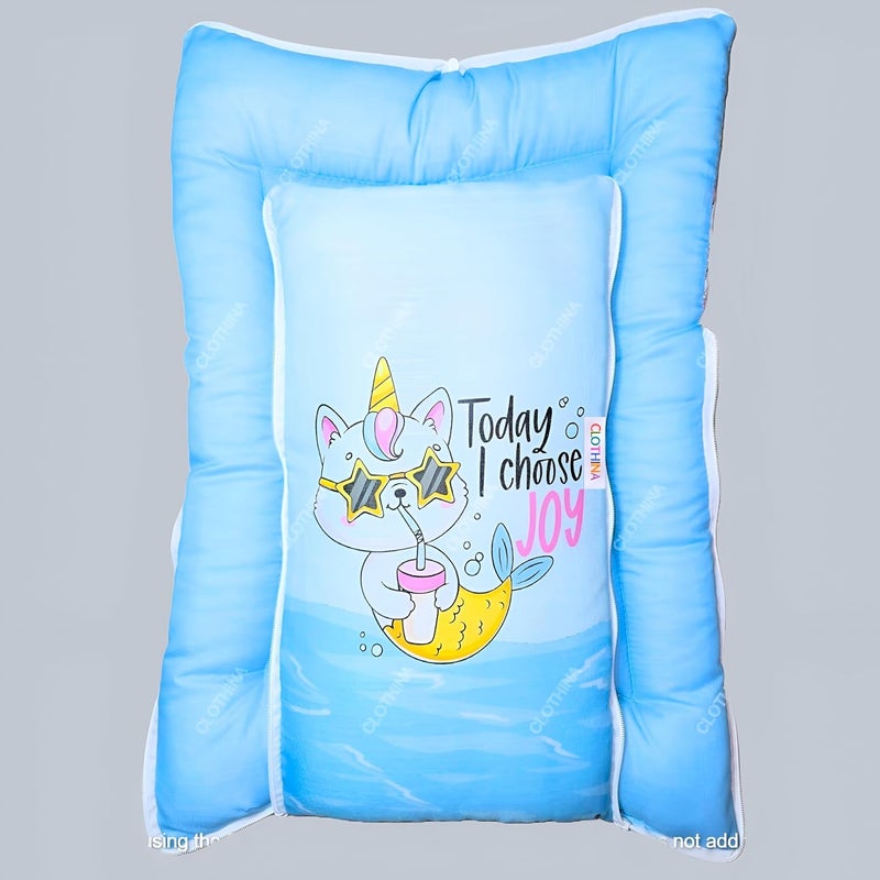 Frido 3 in 1 Baby Bed Sleeping Bag Carry Nest Cotton Baby Bedding for New Born Infant Portable Bassinet for Baby Carrying Unisex 0 to 12M Light Grey Sky Blue - Image 3