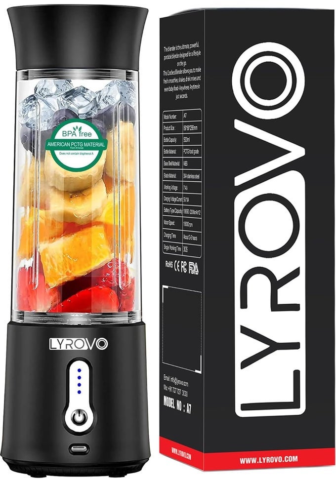 PORTABLE BLENDER FOR SHAKES AND SMOOTHIES 150 WATTS TRAVEL JUICER PROTEIN MIXER BOTTLE BPA FREE LEAKPROOF LID USBC RECHARGEABLE DISHWASHER SAFE PARTS LYA7JUICERBLACK 500ML TRITAN