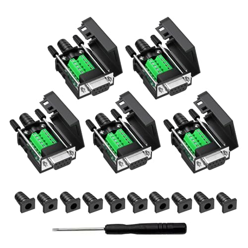 YIOVVOM DB9 Breakout Connector, Female 9 pin RS232 connectors, Solderless D-SUB RS485 Serial Adapter Module Board with Screw Terminals, Case, Long Bolts 5 PCS Female Adapter - Image 1