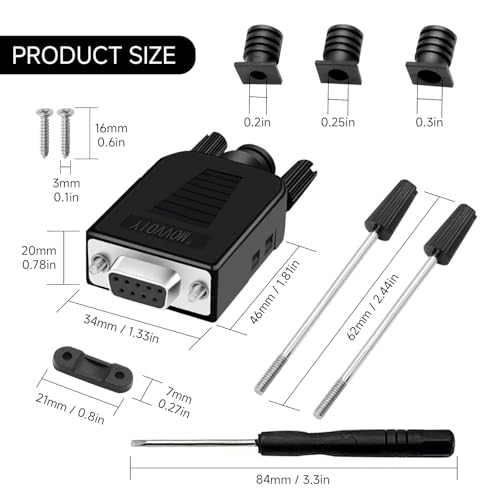 YIOVVOM DB9 Breakout Connector, Female 9 pin RS232 connectors, Solderless D-SUB RS485 Serial Adapter Module Board with Screw Terminals, Case, Long Bolts 5 PCS Female Adapter - Image 5