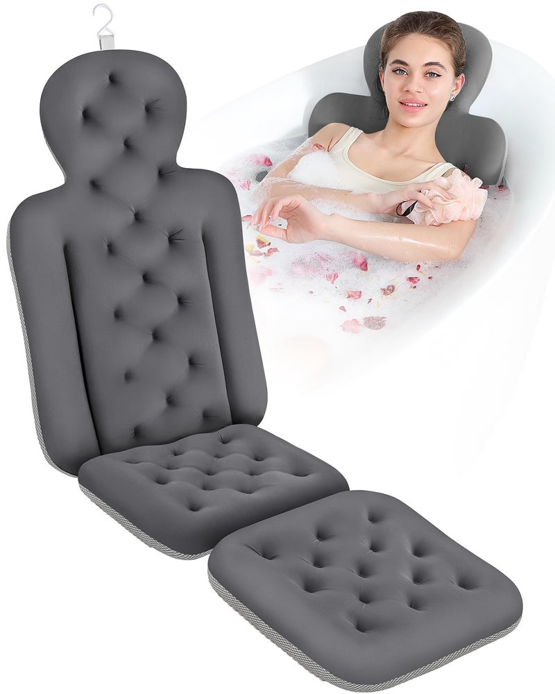 VEILS Bath Cushion, Full Body Bathtub Pillow with 160 Suction Cups, Bath Mat for Head and Neck Support, with Laundry Bag (Dark Gray, 51" x 16") - Image 1