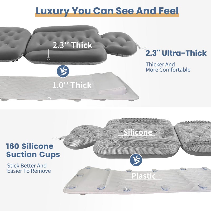 VEILS Bath Cushion, Full Body Bathtub Pillow with 160 Suction Cups, Bath Mat for Head and Neck Support, with Laundry Bag (Dark Gray, 51" x 16") - Image 5