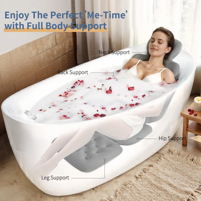 VEILS Bath Cushion, Full Body Bathtub Pillow with 160 Suction Cups, Bath Mat for Head and Neck Support, with Laundry Bag (Dark Gray, 51" x 16") - Image 3