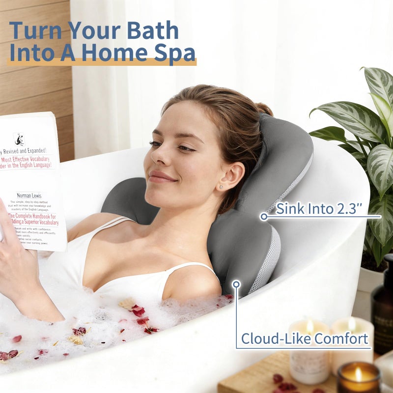 VEILS Bath Cushion, Full Body Bathtub Pillow with 160 Suction Cups, Bath Mat for Head and Neck Support, with Laundry Bag (Dark Gray, 51" x 16") - Image 4