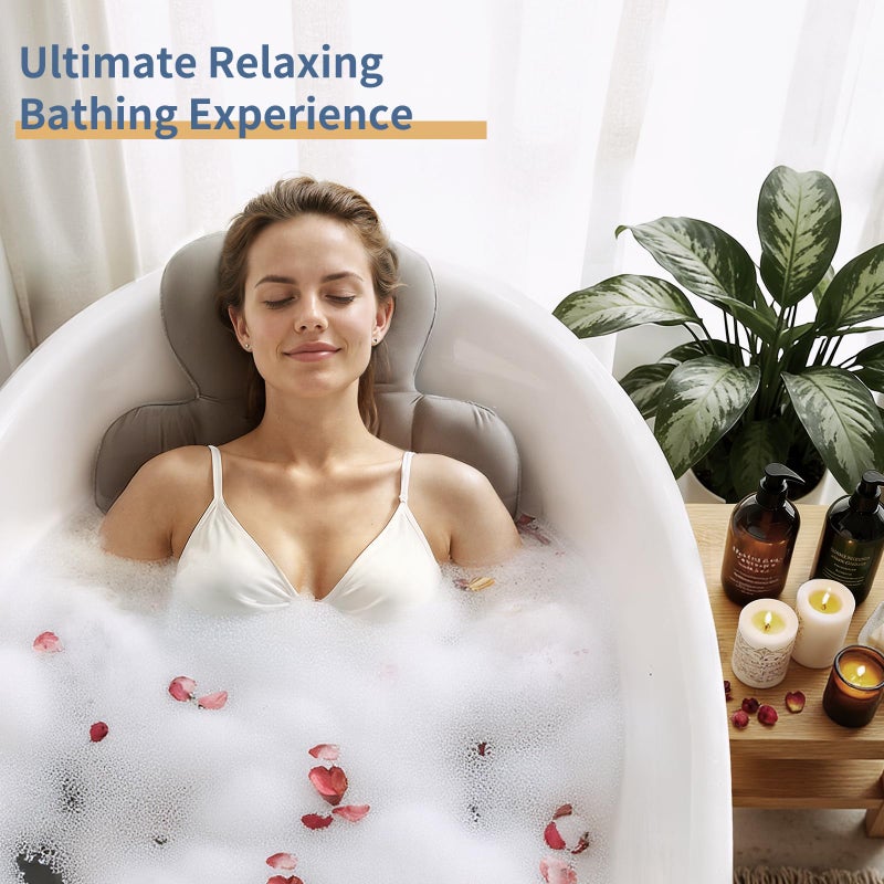 VEILS Bath Cushion, Full Body Bathtub Pillow with 160 Suction Cups, Bath Mat for Head and Neck Support, with Laundry Bag (Dark Gray, 51" x 16") - Image 2