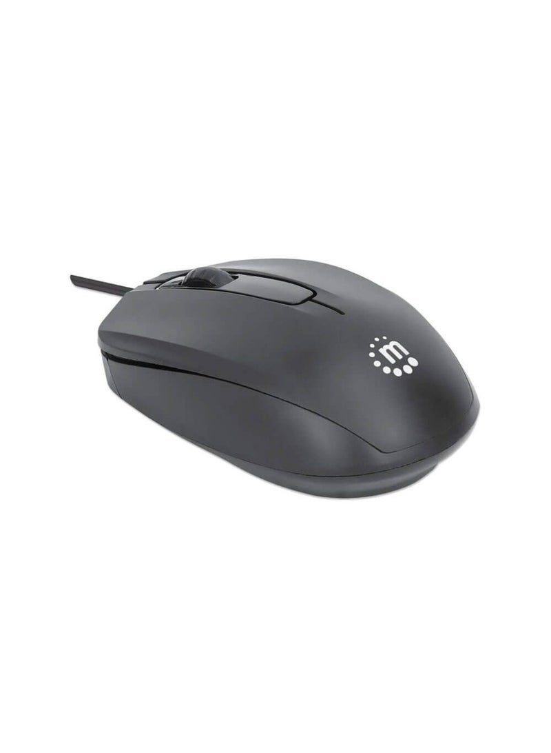 Manhattan Comfort II Wired Optical Mouse 1000 DPI Ambidextrous 1.2 m Cable - Black - Image 1