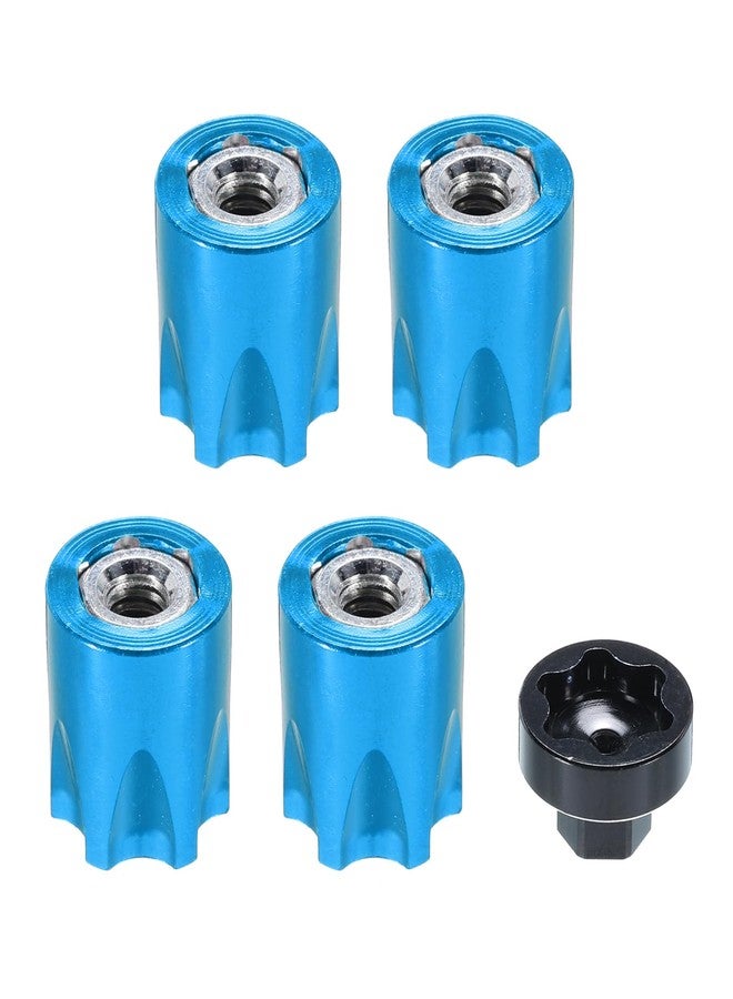 MECCANIXITY Aluminum RC Wheel Nut M4 Wheel Nut Center Cap Locking Hub Belt Tool Suitable for Model Car SCX10 Tire Fixing Nut,4 Pack (Blue) - Image 1