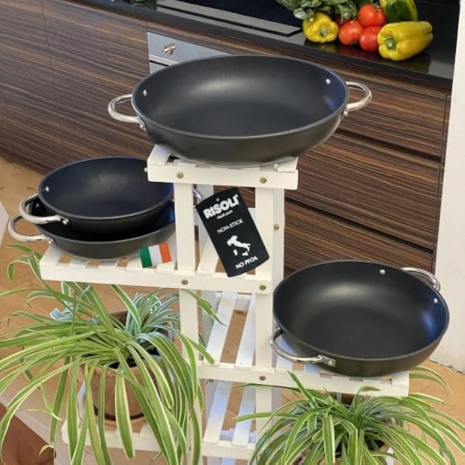 BS Op096Rin24T Risoli High Skillet Wok 24Cm Saucepot NonStick DieCast Aluminum Wok With HeatResistant Inox Handles  Made In Italy - Image 2