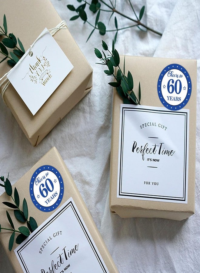 ريويد بارتي ملصقات REWIDPARTY المستديرة لعيد الميلاد الستين مقاس 1.5 بوصة (80 قطعة) ملصقات Blue Cheers to 60 Years وملصقات هدايا حفلات عيد الميلاد الستين وملصقات لاصقة للحفلات ومستلزمات ديكورات حفلات الذكرى السنوية الستين - Image 3