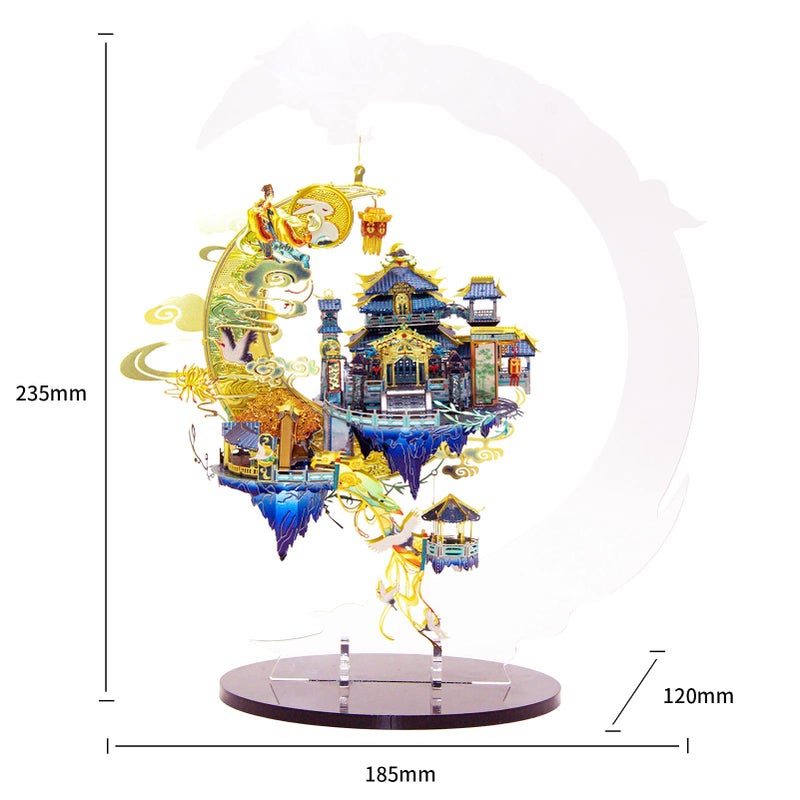 MU Moon Palace 3D Metal Puzzles for Adult to Build Assembling with Lighting Holder, Floating Building Craft Kit Mythical Island Model DIY Sets Metal Model Kits Building, Birthday Gift Home Desk Decor - Image 4