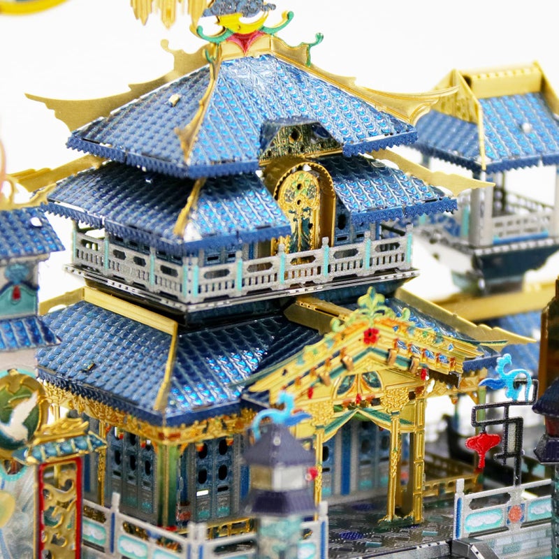 MU Moon Palace 3D Metal Puzzles for Adult to Build Assembling with Lighting Holder, Floating Building Craft Kit Mythical Island Model DIY Sets Metal Model Kits Building, Birthday Gift Home Desk Decor - Image 2
