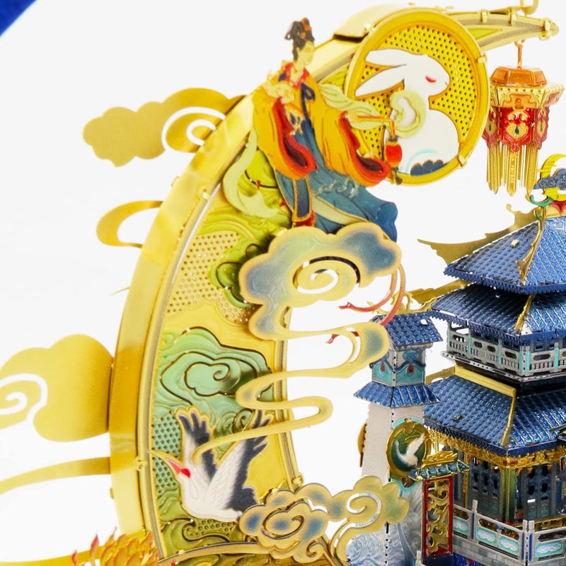 MU Moon Palace 3D Metal Puzzles for Adult to Build Assembling with Lighting Holder, Floating Building Craft Kit Mythical Island Model DIY Sets Metal Model Kits Building, Birthday Gift Home Desk Decor - Image 3