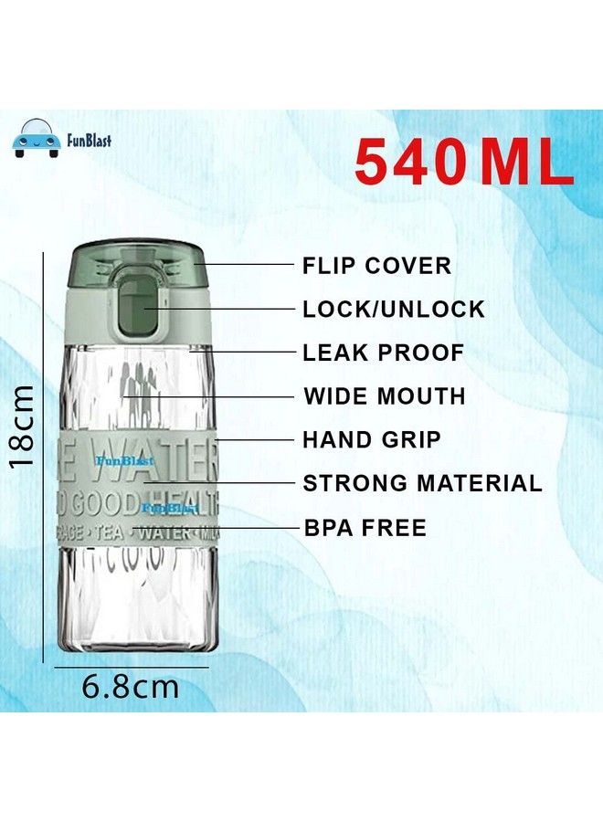FunBlast زجاجة مياه للأطفال زجاجة مياه أنيقة مع زجاجة سيبر للأولاد والبنات زجاجة مياه مضادة للتسرب للأطفال زجاجة مياه مدرسية للأطفال 540 مل (أخضر) - Image 3