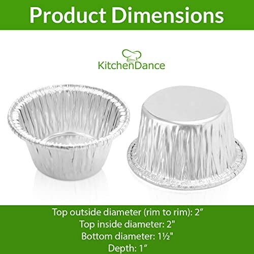 KitchenDance.com KitchenDance Disposable Silver Aluminum Foil Mini Ramekin Cup - 2 Ounces Round Heavy Duty Aluminum Pans for Baking, Storing, Preparing Food - Oven Safe Cups Perfect for Desserts or Flan, #S220 (100) - Image 2