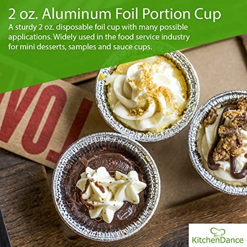 KitchenDance.com KitchenDance Disposable Silver Aluminum Foil Mini Ramekin Cup - 2 Ounces Round Heavy Duty Aluminum Pans for Baking, Storing, Preparing Food - Oven Safe Cups Perfect for Desserts or Flan, #S220 (100) - Image 4