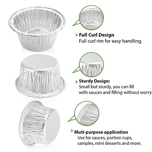 KitchenDance.com KitchenDance Disposable Silver Aluminum Foil Mini Ramekin Cup - 2 Ounces Round Heavy Duty Aluminum Pans for Baking, Storing, Preparing Food - Oven Safe Cups Perfect for Desserts or Flan, #S220 (100) - Image 3