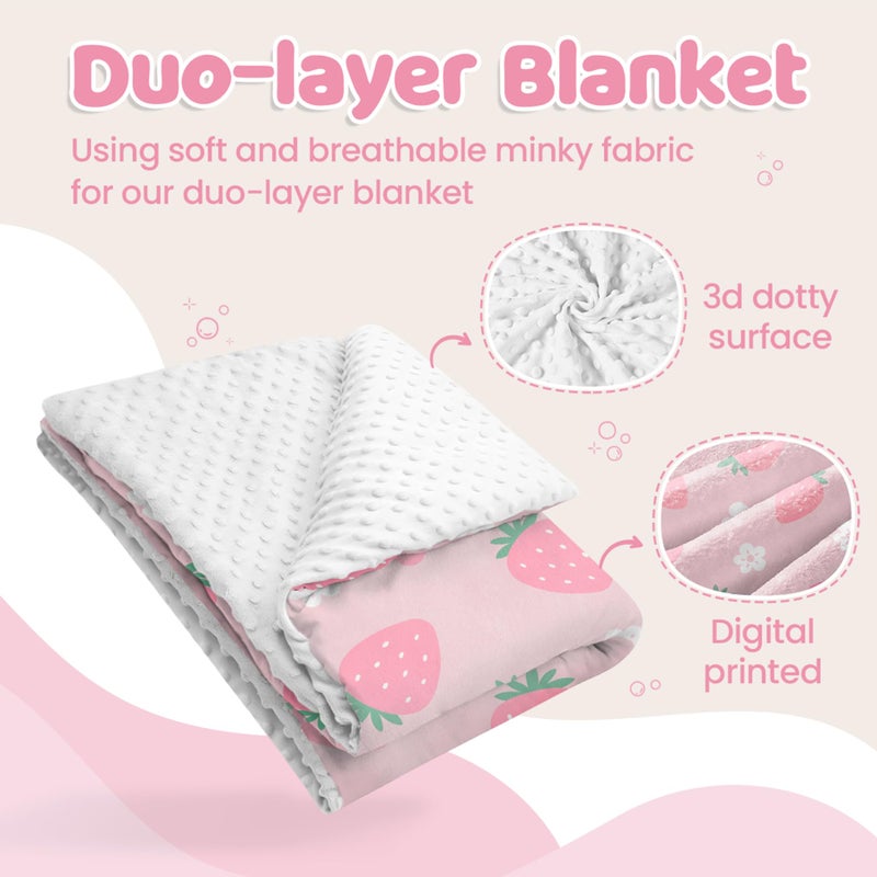 SANDJEST Strawberry Minky Baby Blanket 30 X 40 Inches For Girls  Soft Plush Receiving Blanket With Dotted Back  Gift For Toddler Newborn Infant Christmas Birthday Baby Shower - Image 2