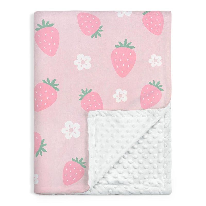 SANDJEST Strawberry Minky Baby Blanket 30 X 40 Inches For Girls  Soft Plush Receiving Blanket With Dotted Back  Gift For Toddler Newborn Infant Christmas Birthday Baby Shower - Image 1