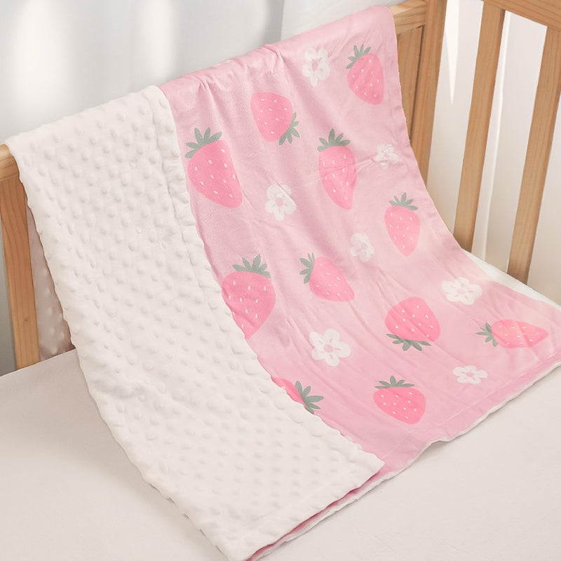 SANDJEST Strawberry Minky Baby Blanket 30 X 40 Inches For Girls  Soft Plush Receiving Blanket With Dotted Back  Gift For Toddler Newborn Infant Christmas Birthday Baby Shower - Image 5
