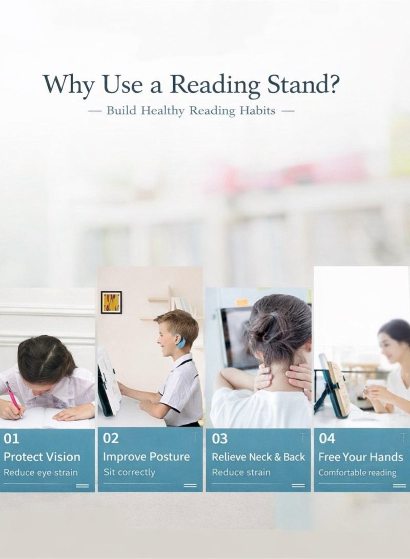 حامل كتب قابل للتعديل مع إضاءة LED مزدوجة للقراءة الليلية – عرض قابل للتوسيع 11-53 سم، تصميم مريح وقابل للطي للكتب والآيباد، قاعدة ثابتة مانعة للانزلاق - Image 4