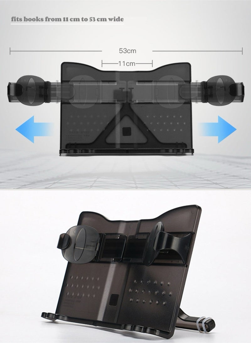حامل كتب قابل للتعديل مع إضاءة LED مزدوجة للقراءة الليلية – عرض قابل للتوسيع 11-53 سم، تصميم مريح وقابل للطي للكتب والآيباد، قاعدة ثابتة مانعة للانزلاق - Image 1