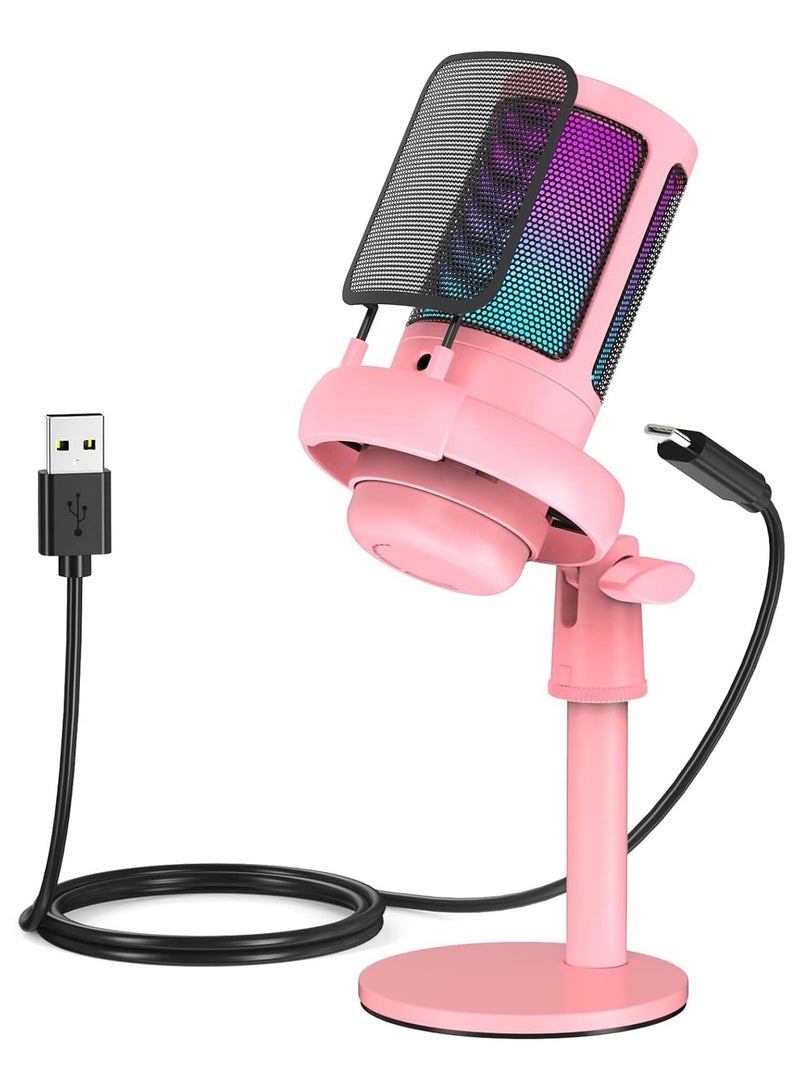 AROAQ RGB Gaming Microphone for PC/PS5 with Volume Controlling, Pop Filter, Gaming Mic with Quick Mute, Condenser Podcast Microphone for Streaming Twitch/Discord/YouTube - Image 1