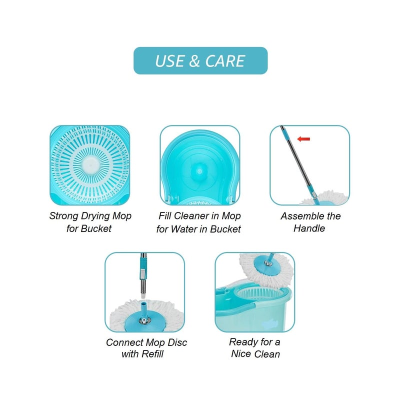 Hill Clean 360 Degree Spin Mop Stick Rod with 1 Microfiber Refill Standing Magic Pocha with Easy Grip Handle for Floor Cleaning Supplies Product for Home Office - Image 5