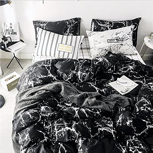 karever Black Marble Comforter Set Full/Queen White Texture Bedding Reversible Teen Boy Men Full Size Soft Lightweight Quilt Set, 3 PCs( 1 Comforter, 2 Pillowcases) - Image 2